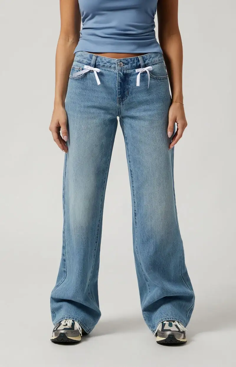 PacSun Casey Bow Low Rise Baggy Jeans Medium Indigo