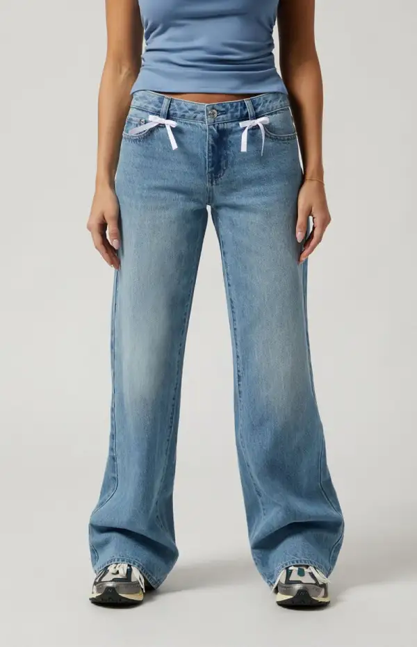 PacSun Casey Bow Low Rise Baggy Jeans Medium Indigo