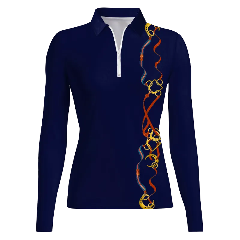 Women's Riding Style Horse Harness Print Long Sleeve Casual Lapel Shirt