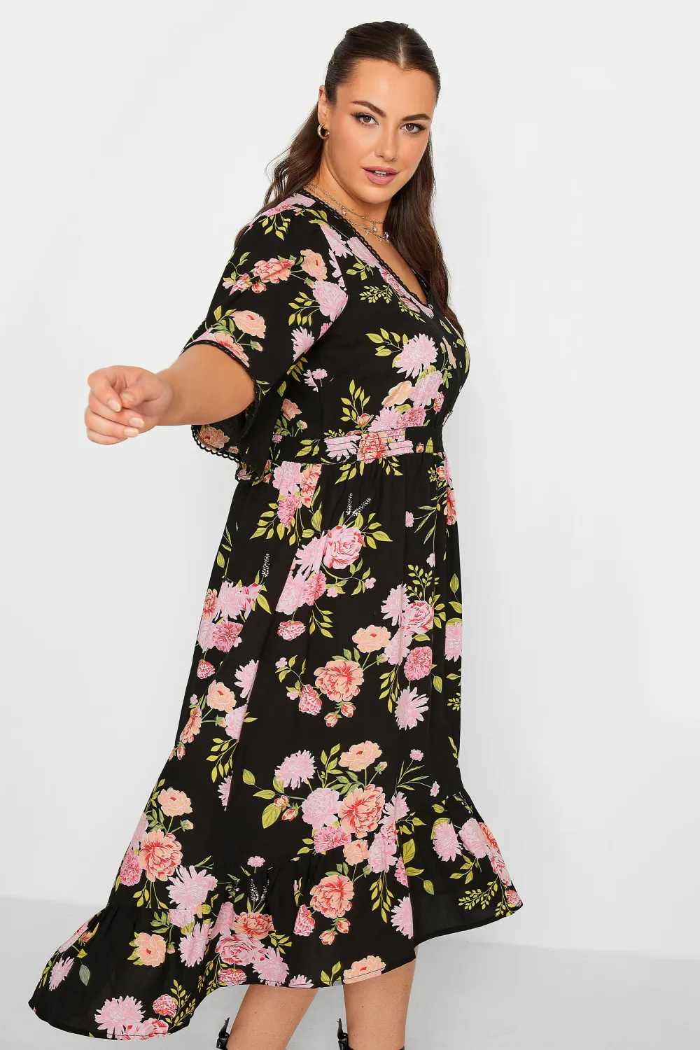 YOURS Curve Black Floral Maxi Dress