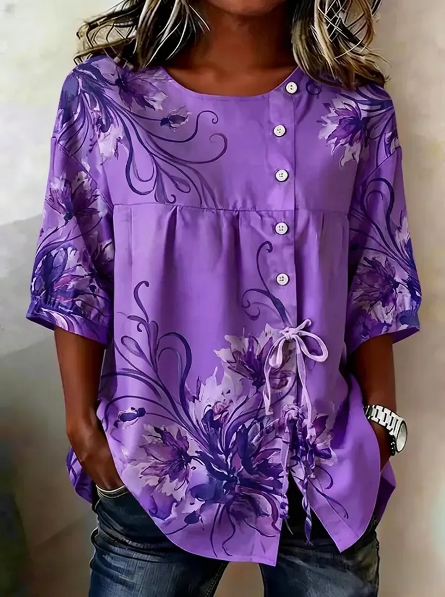 Women's Nashville Floral Swirl Printed Button-Down Top