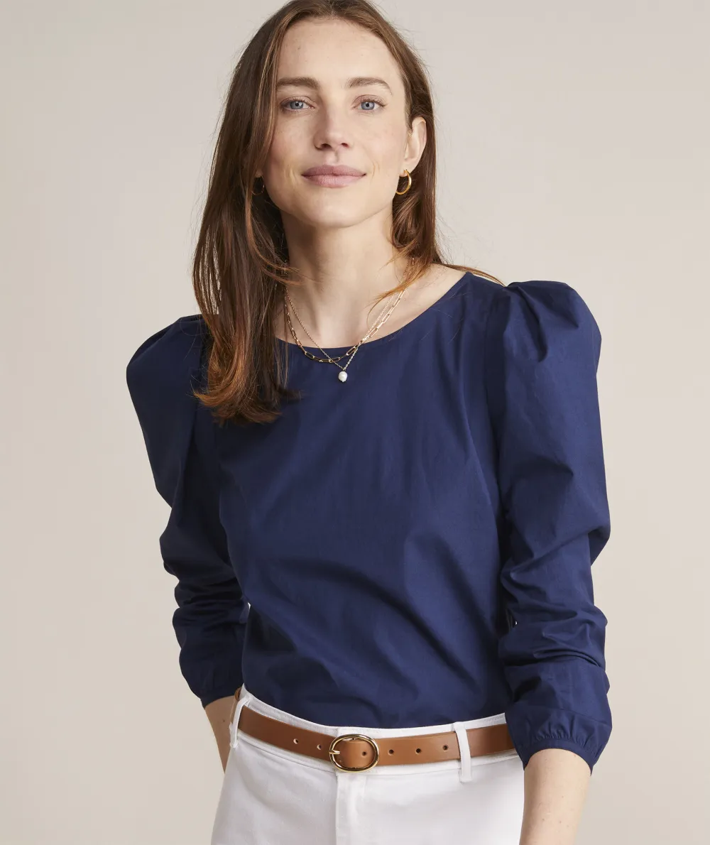 Poplin Puff-Sleeve Top