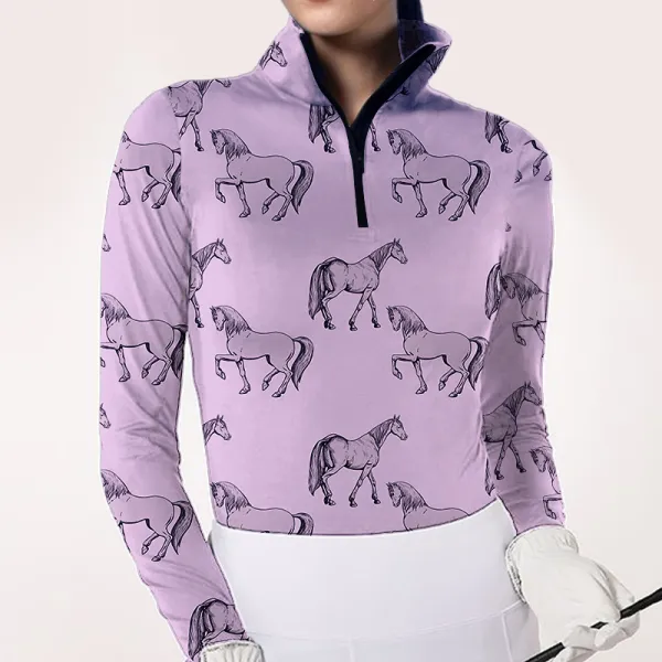 Women's Riding Style Horse Print Long Sleeve Casual Shirt