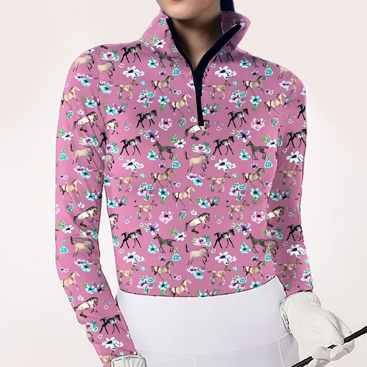 Women's Equestrian Style Horse Print Long Sleeve Casual Shirt