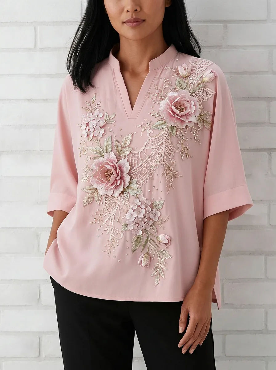 Women's Nashville Floral Lace Embroidered Printed Top