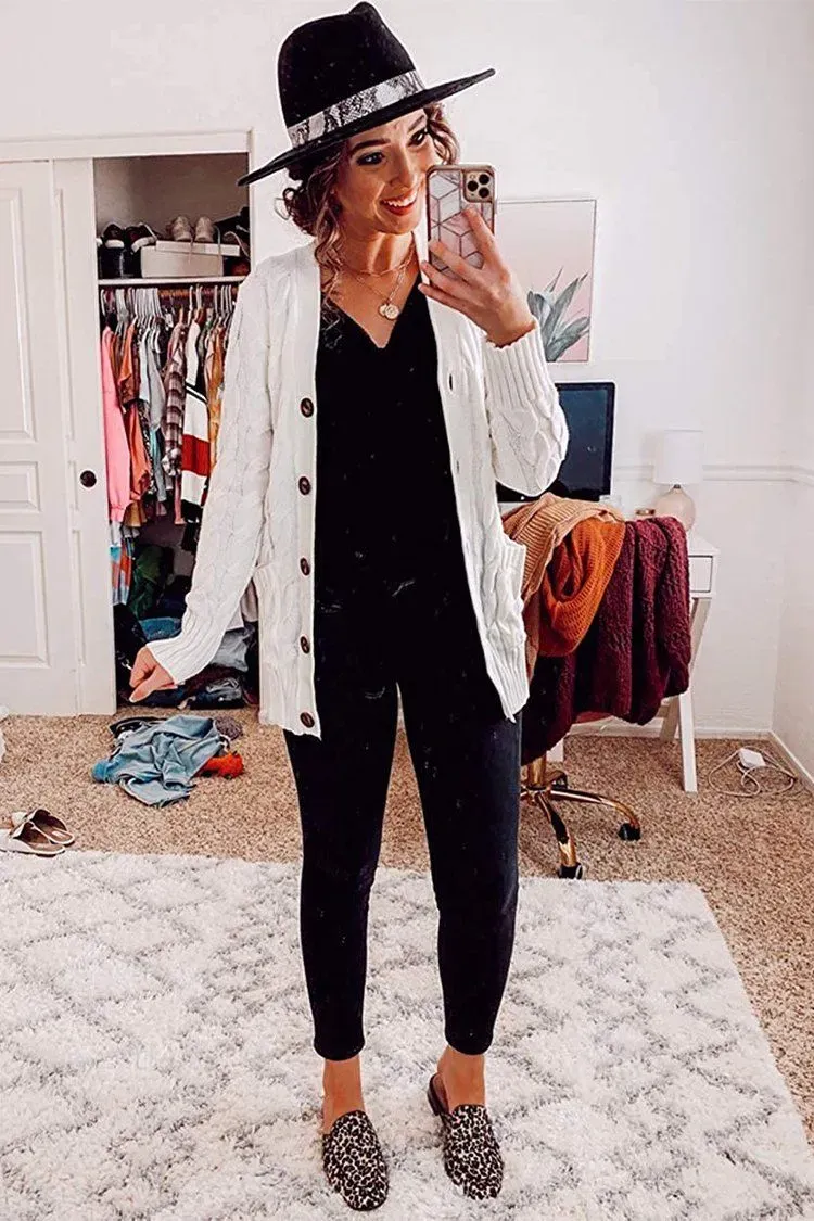 Knitted Solid Color Button Down Chunky Outwear Cardigan