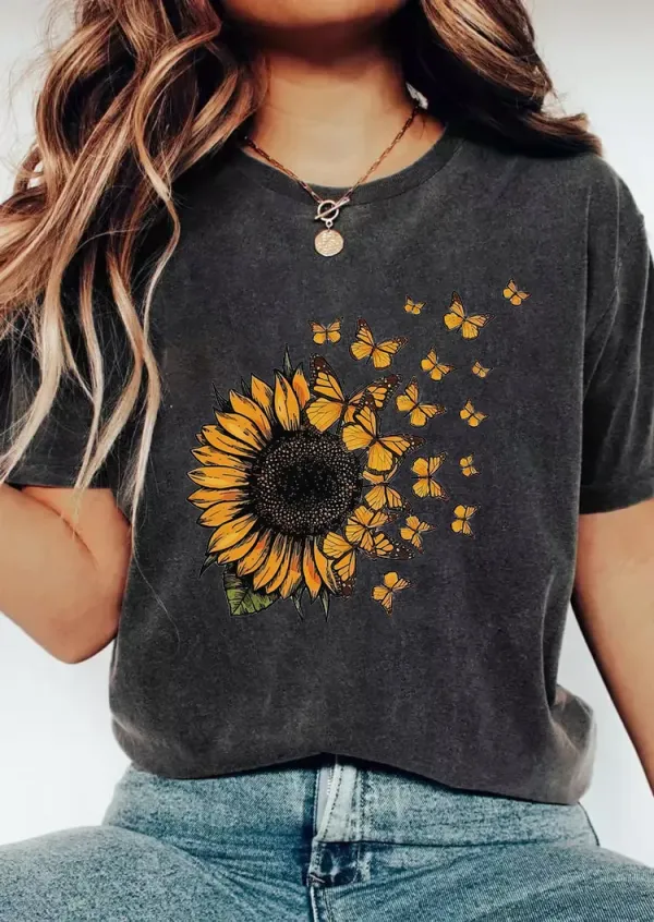 Sunflower Butterfly Printed T-shirt