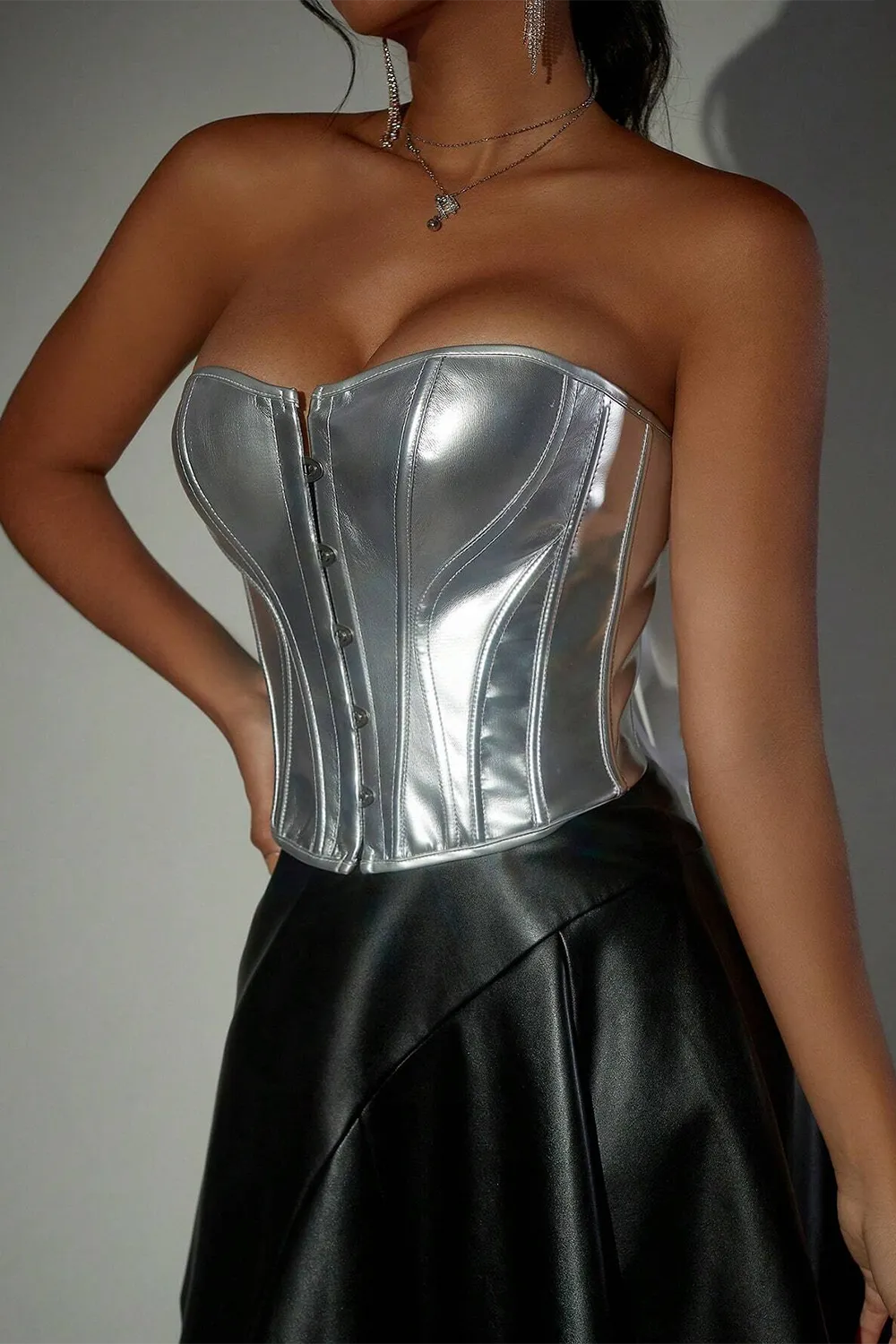 PU leather corseted bandeau top