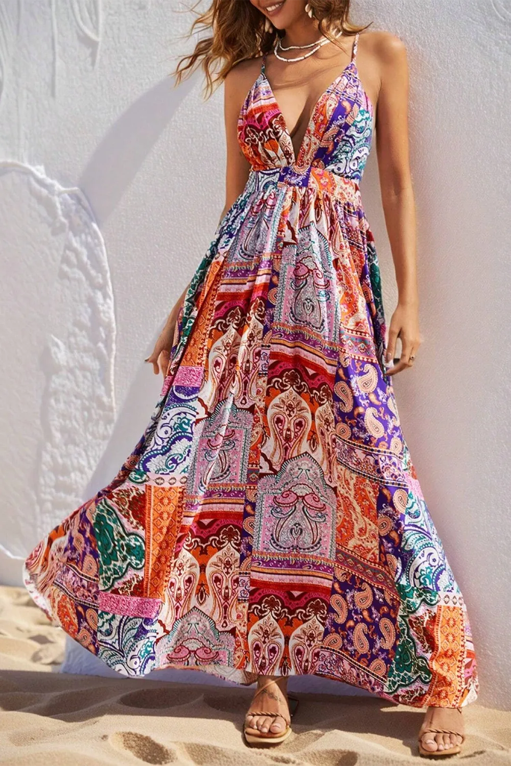 Women's Plant Printed Spaghetti Strap Dress