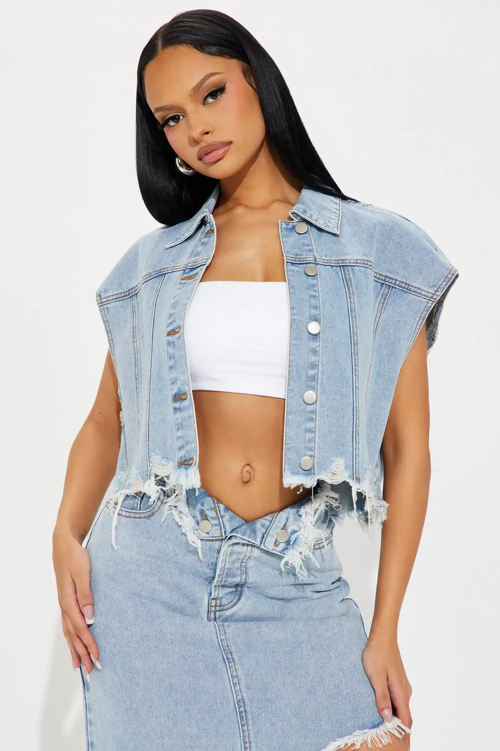 On Stage Denim Skirt Set - Light Wash