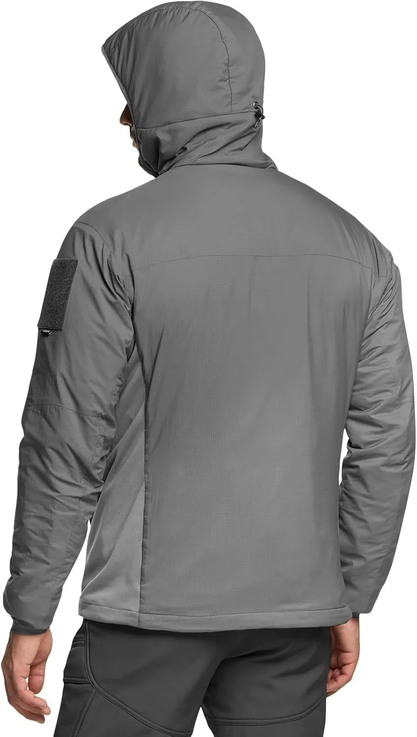 Men's Insulated Hooded Tactical Jacket, Lightweight Mid-Layer Warm Hoodie, Water Resistant Full Zip Hiking Work Coat