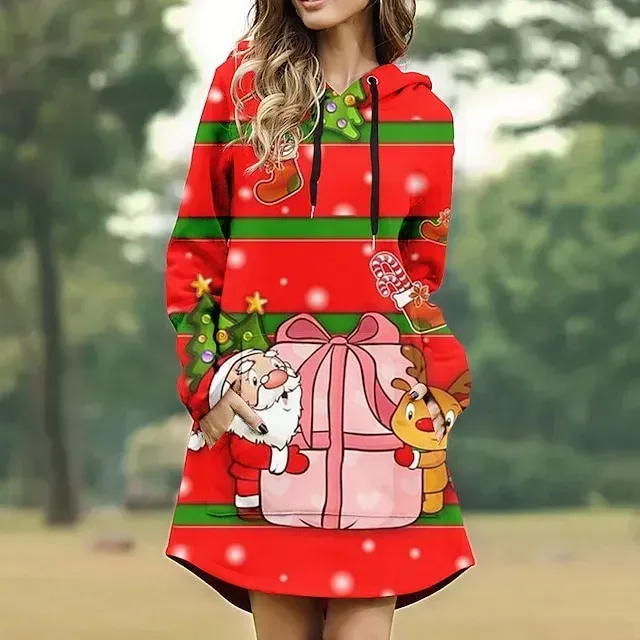 Reindeer letter Masquerade Hoodie Pullover Women's Christmas Christmas Carnival Masquerade Adults' Christmas New Year Eve Polyester Top