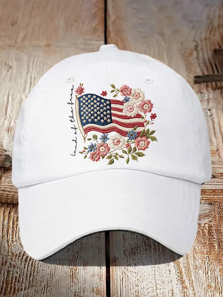 Retro Independence Day Flowers Land Of The Free Print Baseball Cap