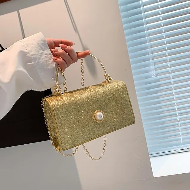 Women's Handbag Crossbody Bag Shoulder Bag PU Leather Party Daily Holiday Pearls Chain Durable Solid Color Silver Black Pink