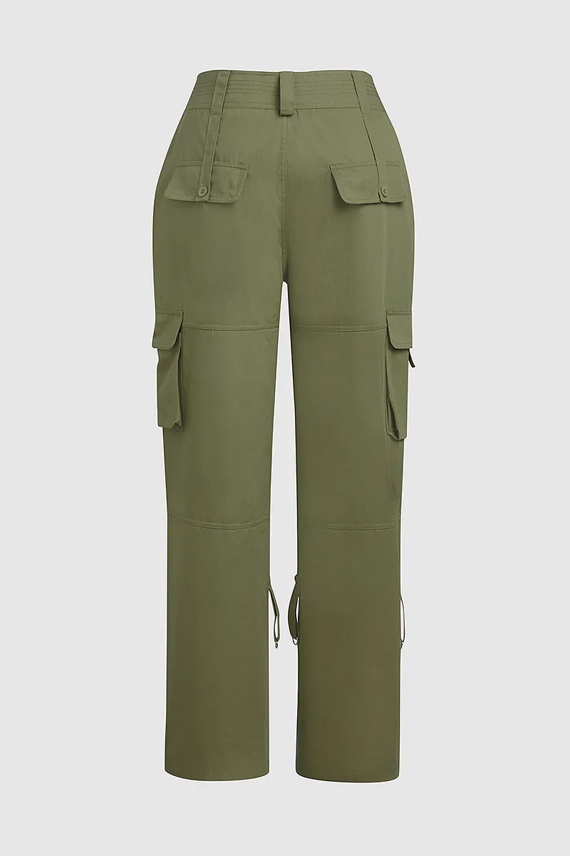 Flap Pocket Zip Detail Straight Leg Cargo Pants