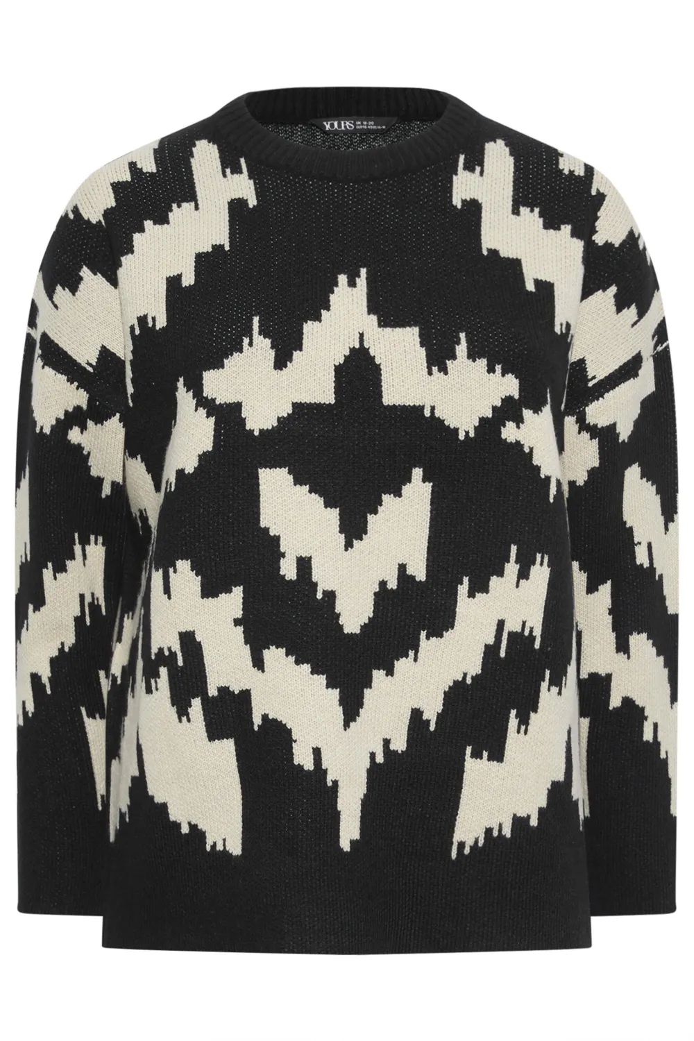 YOURS Curve Black Abstract Pattern Knitted Jumper