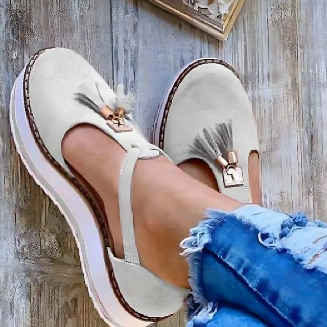 Women's Sandals Platform Sandals Plus Size Outdoor Daily Walking Summer Tassel Platform Flat Heel Round Toe Closed Toe Vintage Casual Faux Leather Synthetics Buckle Solid Color Solid Colored Black