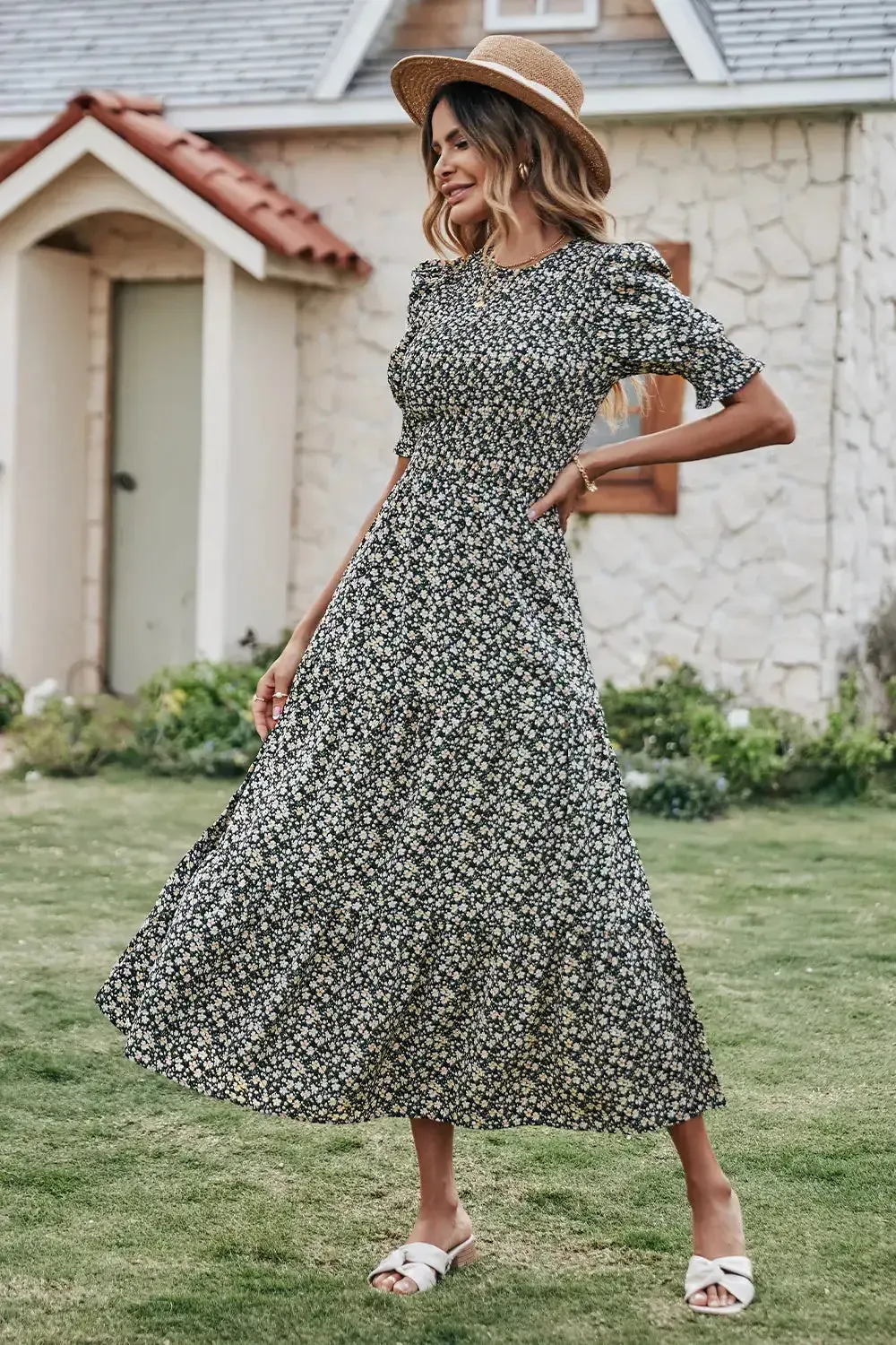 Summer Ruffle Bohemian Tiered Smocked Maxi Dress