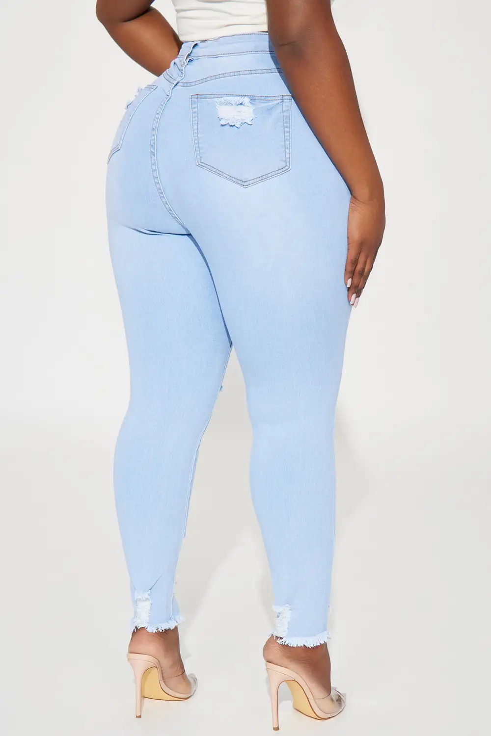Kenley Distressed HIgh Rise Skinny Jeans - Light Blue Wash
