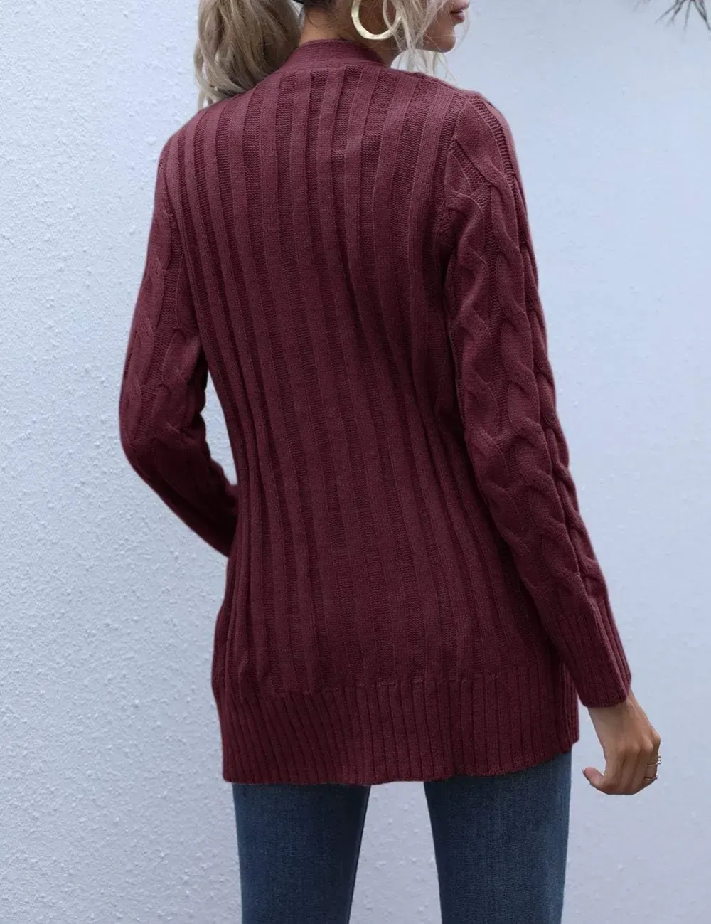 MEROKEETY Women's 2024 Fall Long Sleeve Cable Knit Sweater Open Front Cardigan Button Loose Outerwear