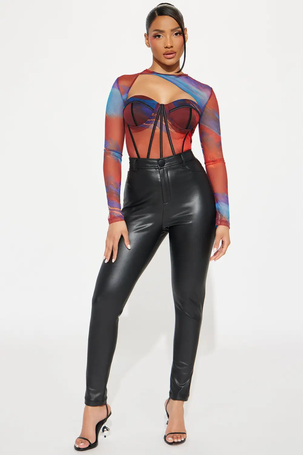 A Crazy Love Mesh Corset Top - Burgundy/combo