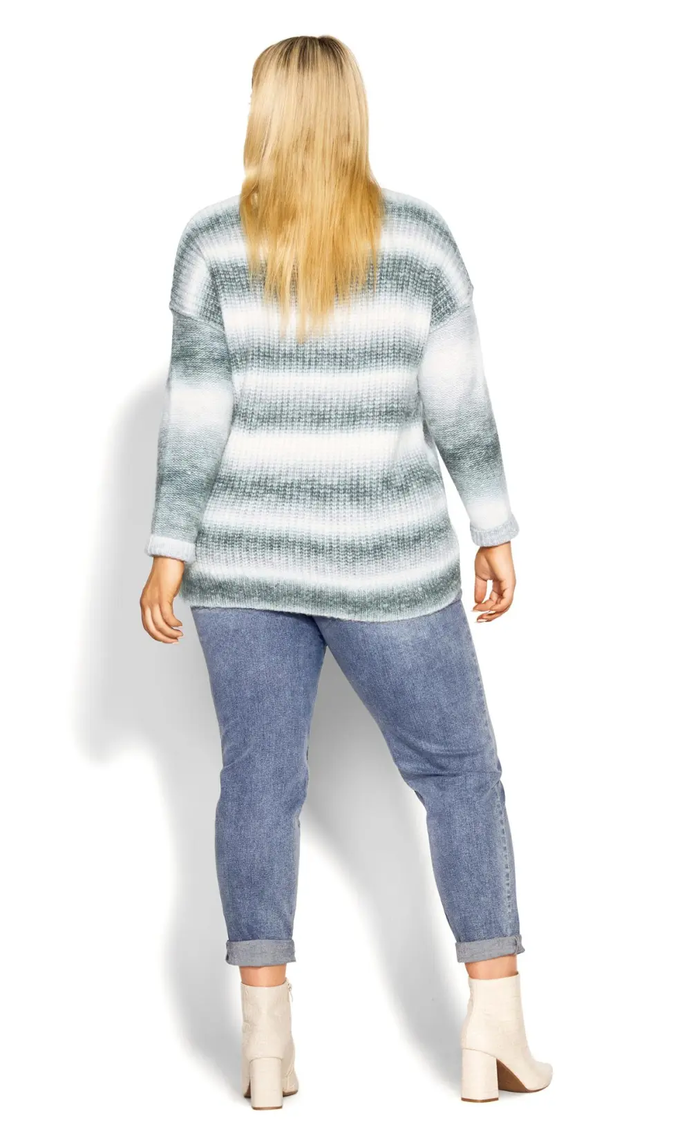 Evans White & Grey Stripe Drop Shoulder Jumper