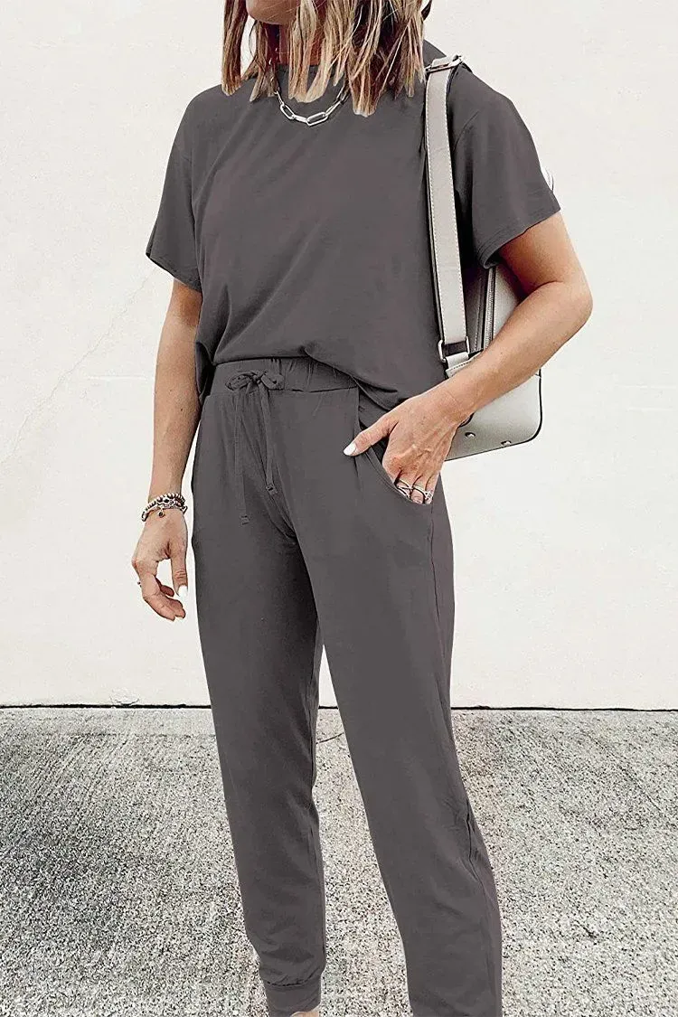 Two Piece Outfit Short Sleeve  Pullover Tops Tracksuits