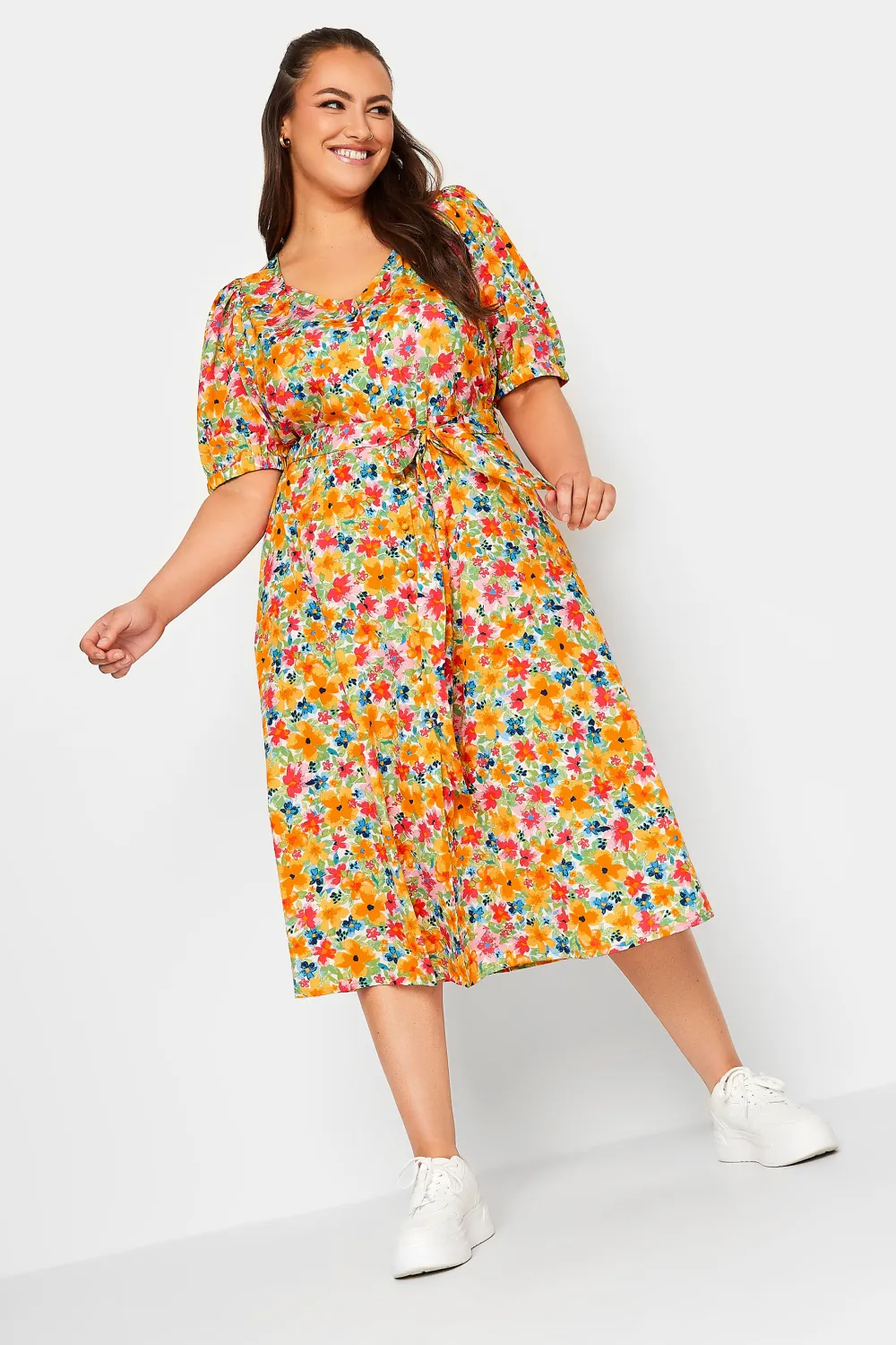 YOURS Curve Green Sweetheart Neckline Floral Print Tea Dress