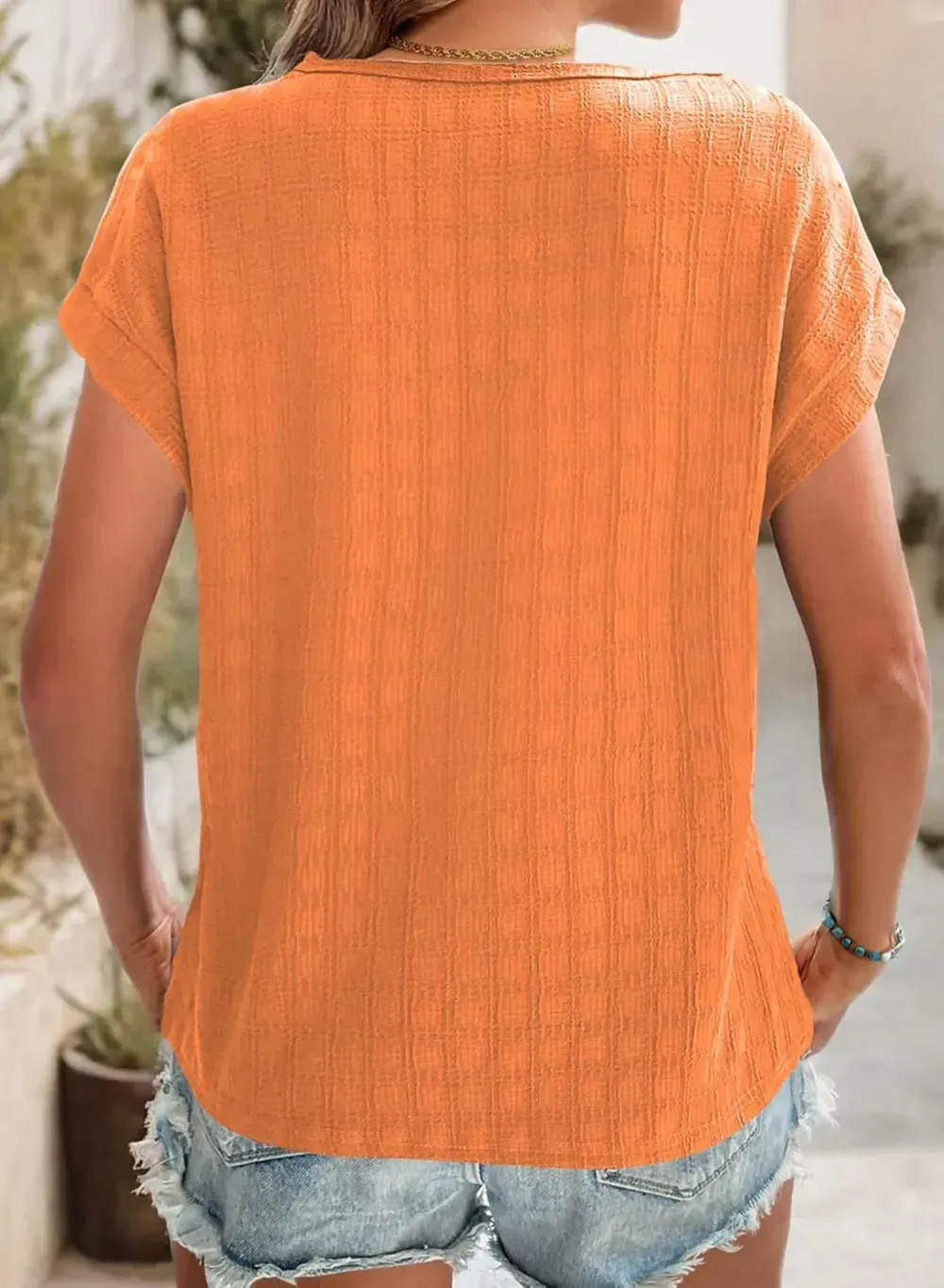 Dokotoo Tops for Women Trendy Summer Casual Cap Short Sleeve Basic Textured Solid Color Round Neck T Shirts Blouse