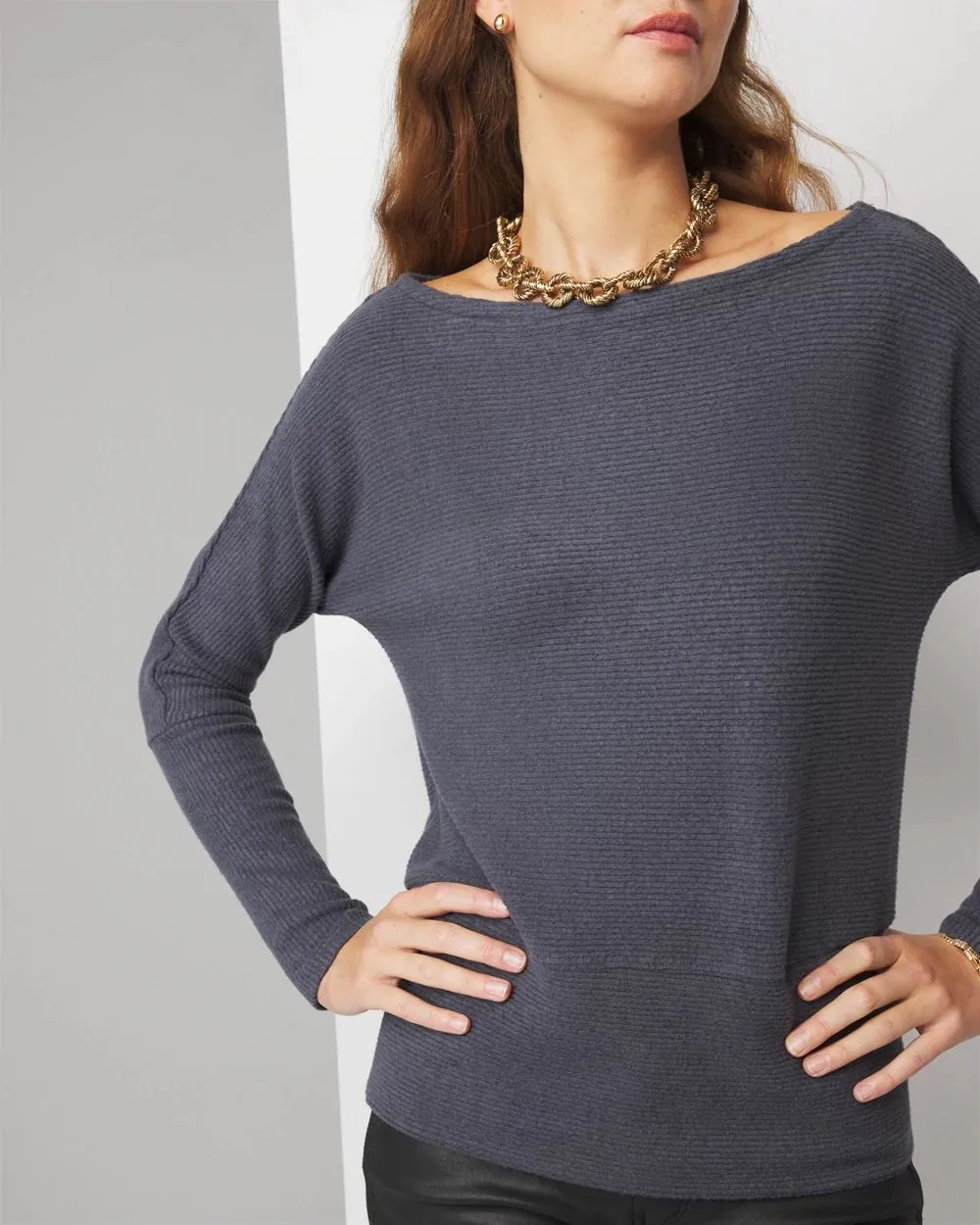 Petite Off-The-Shoulder Ribbed Snit Pullover