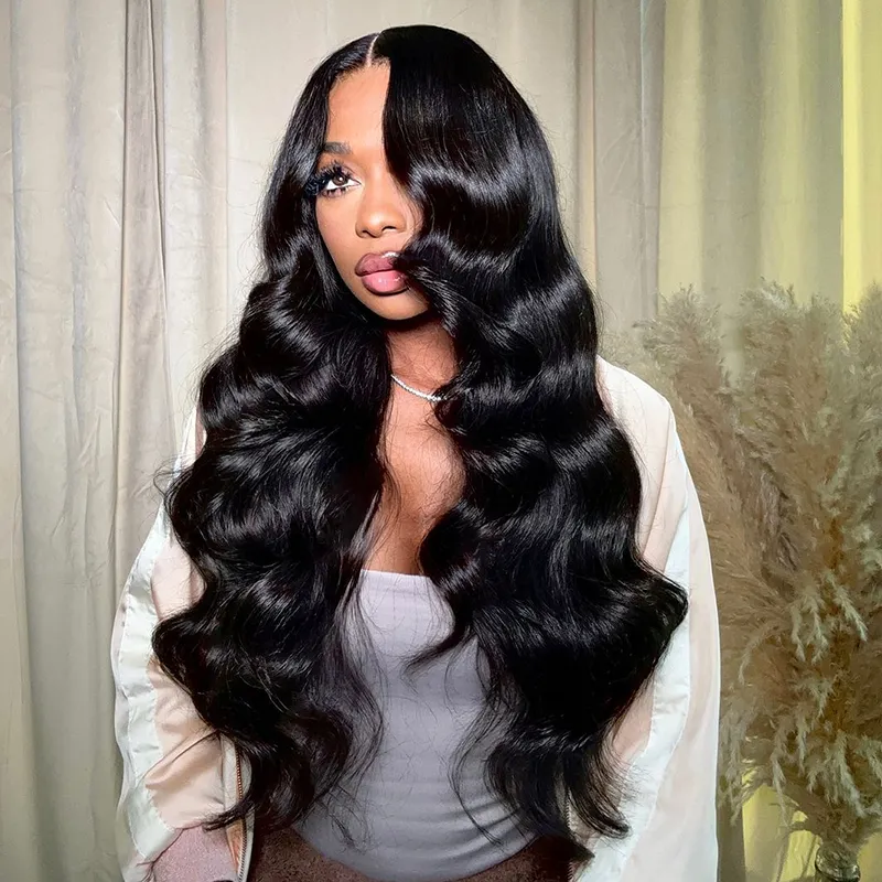 Fast Shipping #1 Jet Black 13x6 Full Lace Frontal Body Wave Human Hair Wigs