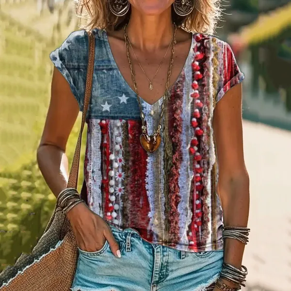 Women's Independence Day Flag Print T-shirt