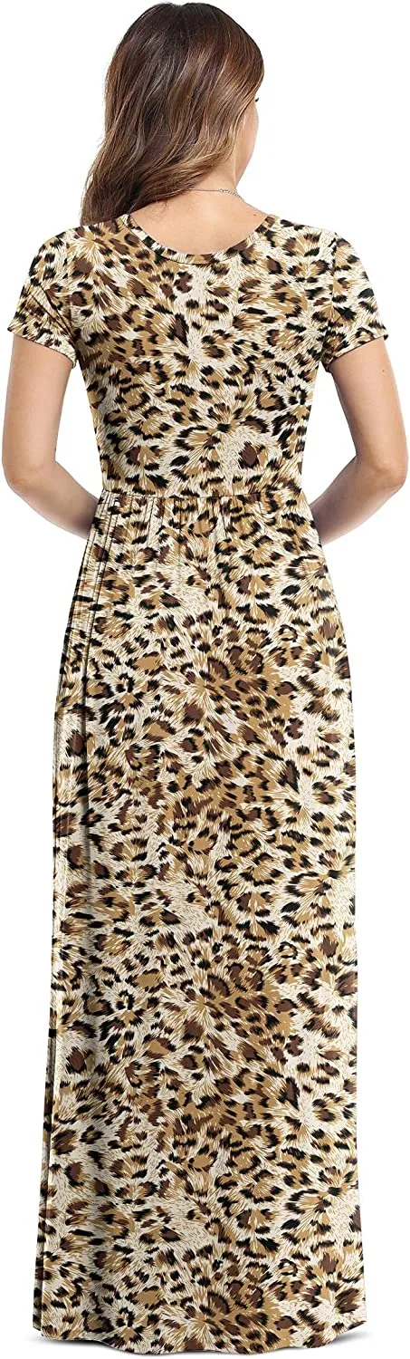 Women's Short Sleeve Loose Plain Maxi Dresses Casual Long Dresses with Pockets