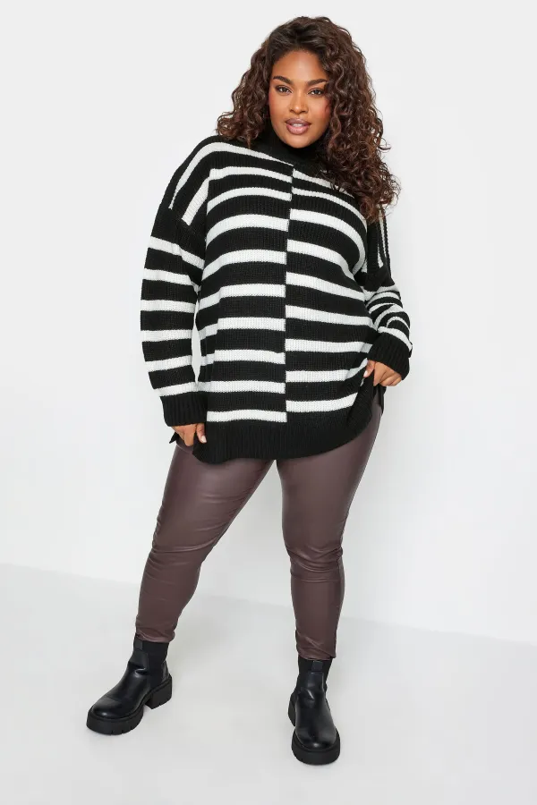 YOURS Curve White Contrast Stripe Turtle Neck Jumper