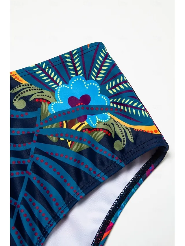 Printed Drawstring Tankini Swimsuit