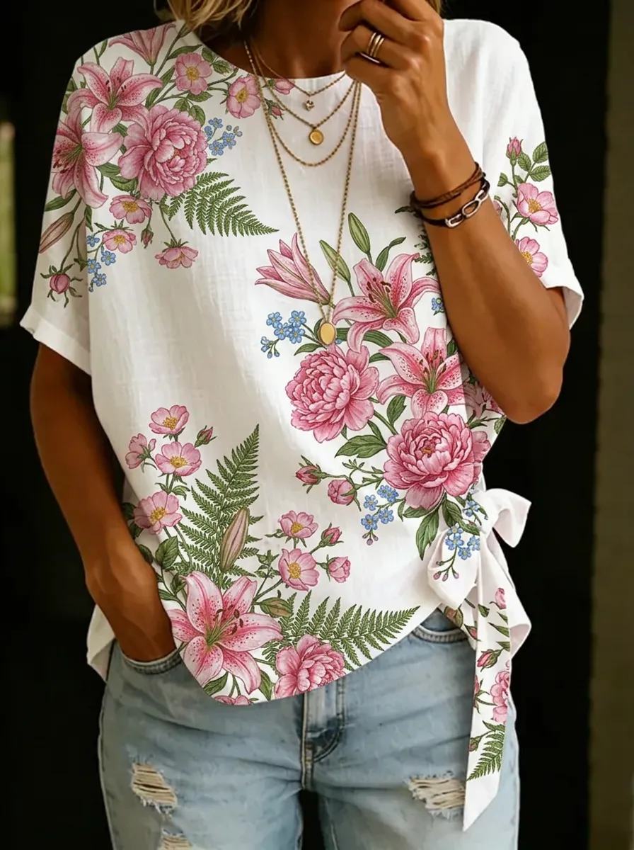 Women's Nashville Floral Lily Peony Printed T-shirt