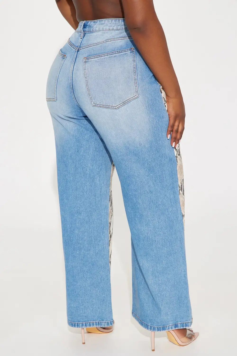 In The Details Snake Print Wide Leg Jeans - Medium Wash