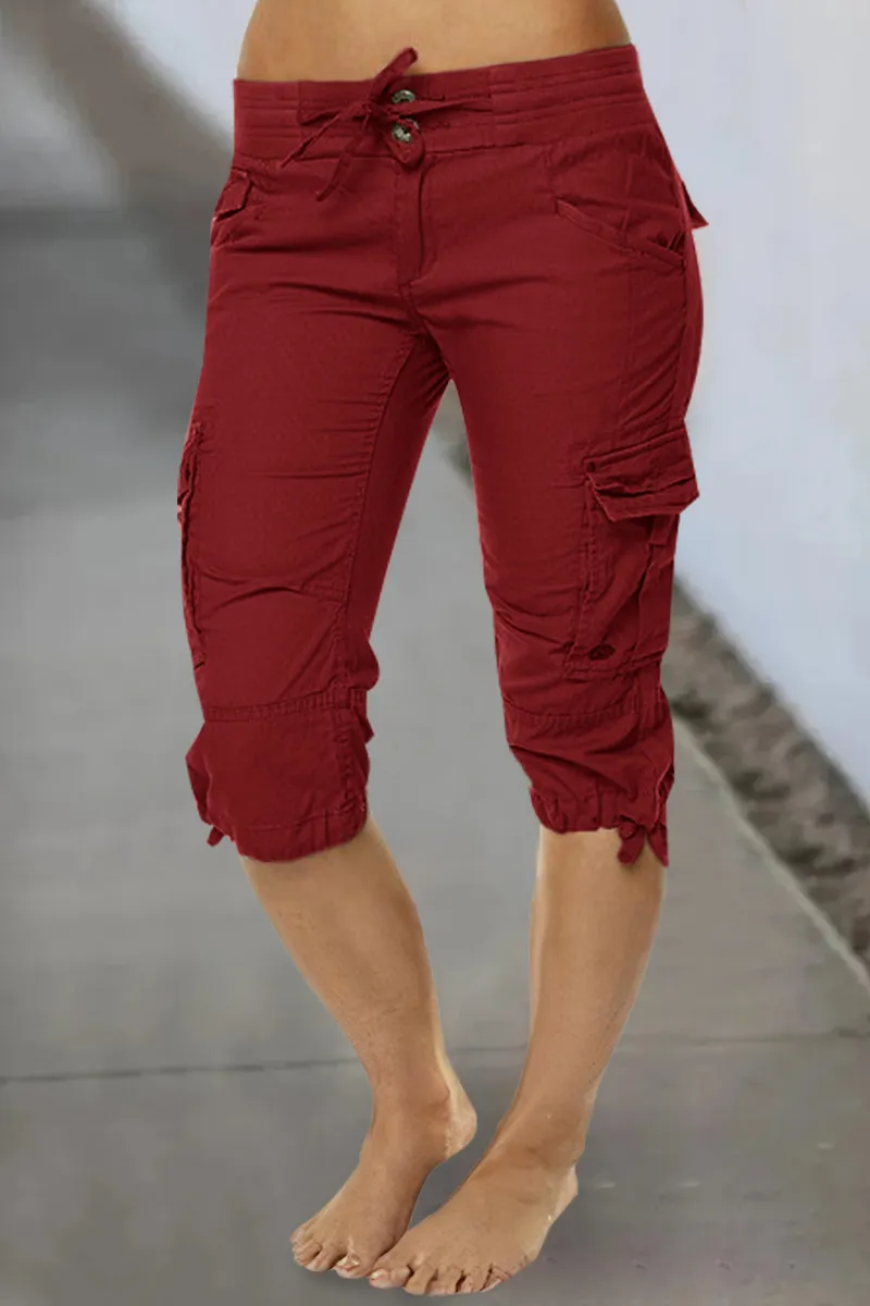 Drawstring Pocket Side Low Waist Pants