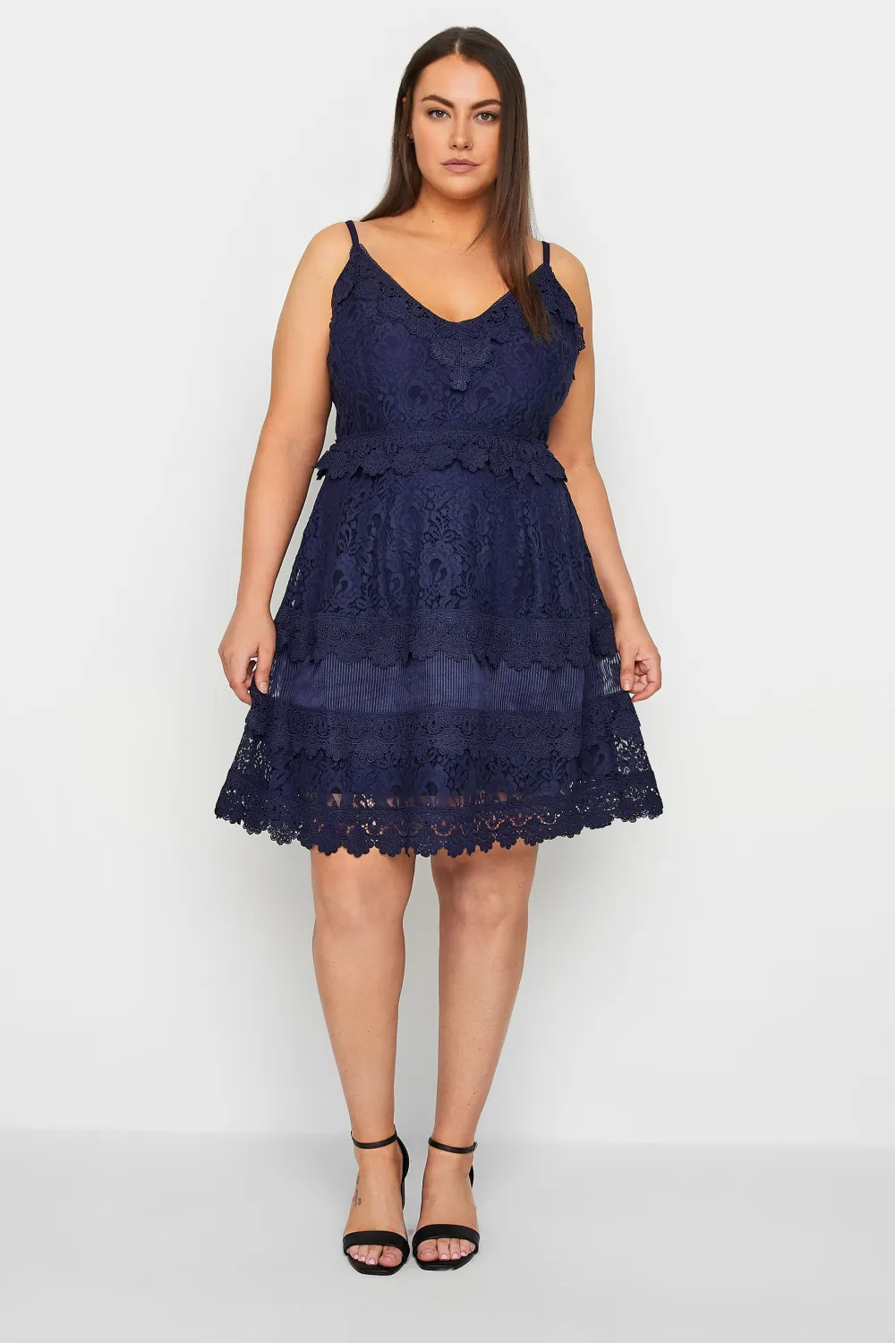 Evans Navy Blue V-Neck Lace Midi Dress