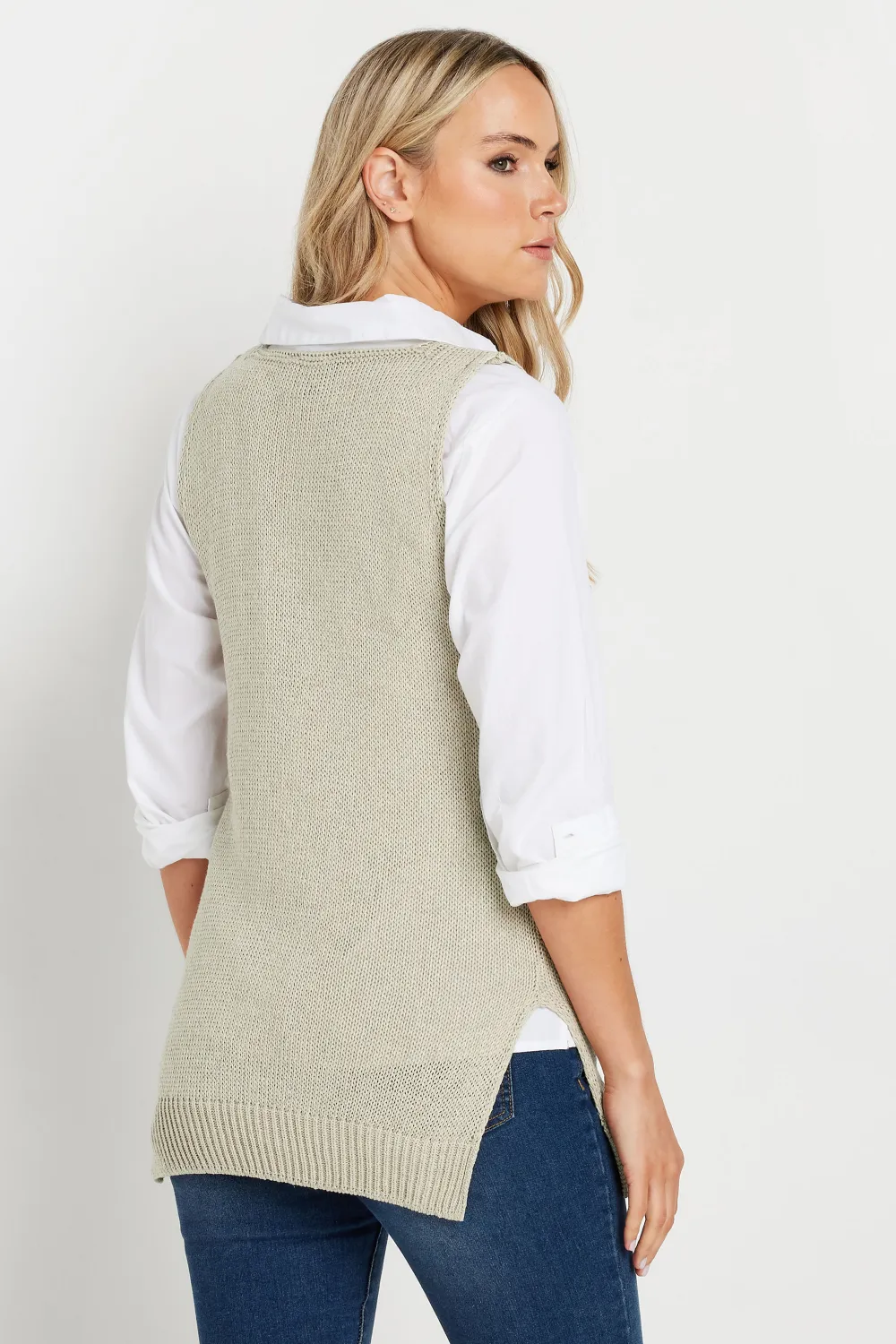 LTS Tall Stone Brown Knitted V-Neck Vest Top