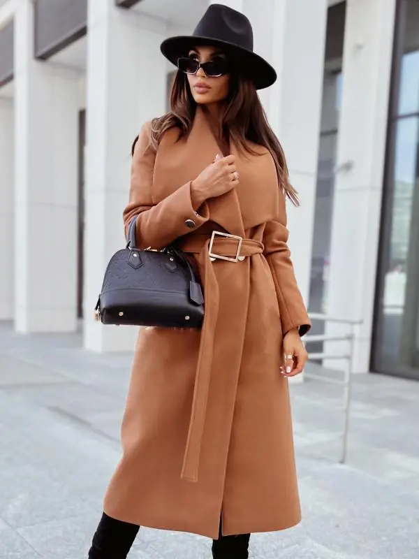 Belted long sleeve big collar Coat