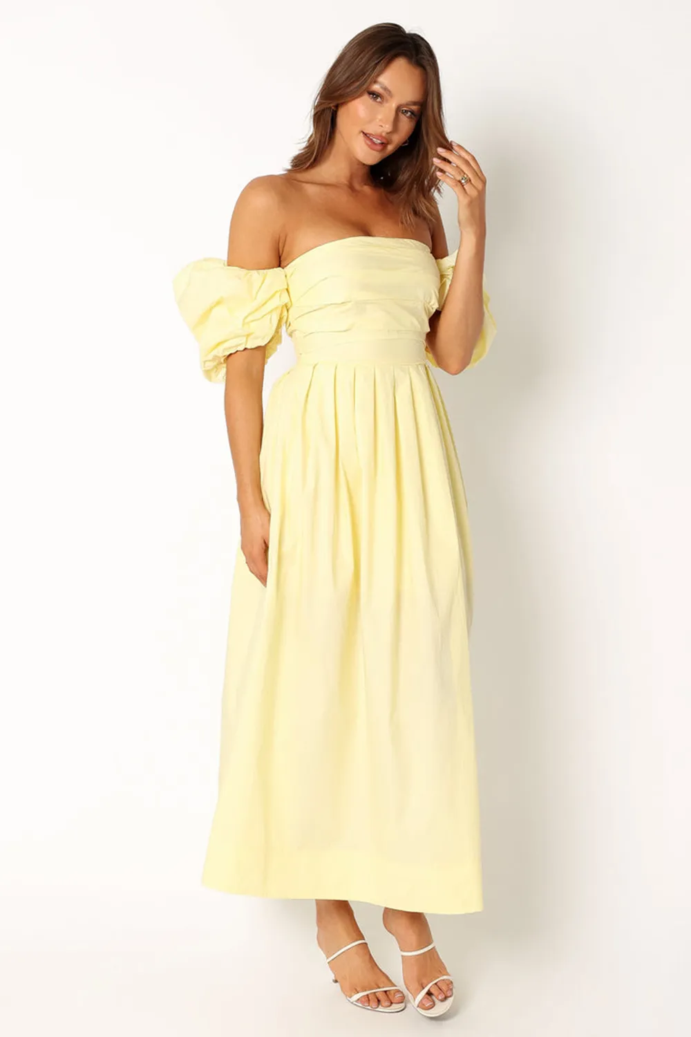 SOLANA OFF SHOULDER MIDI DRESS - BLUE