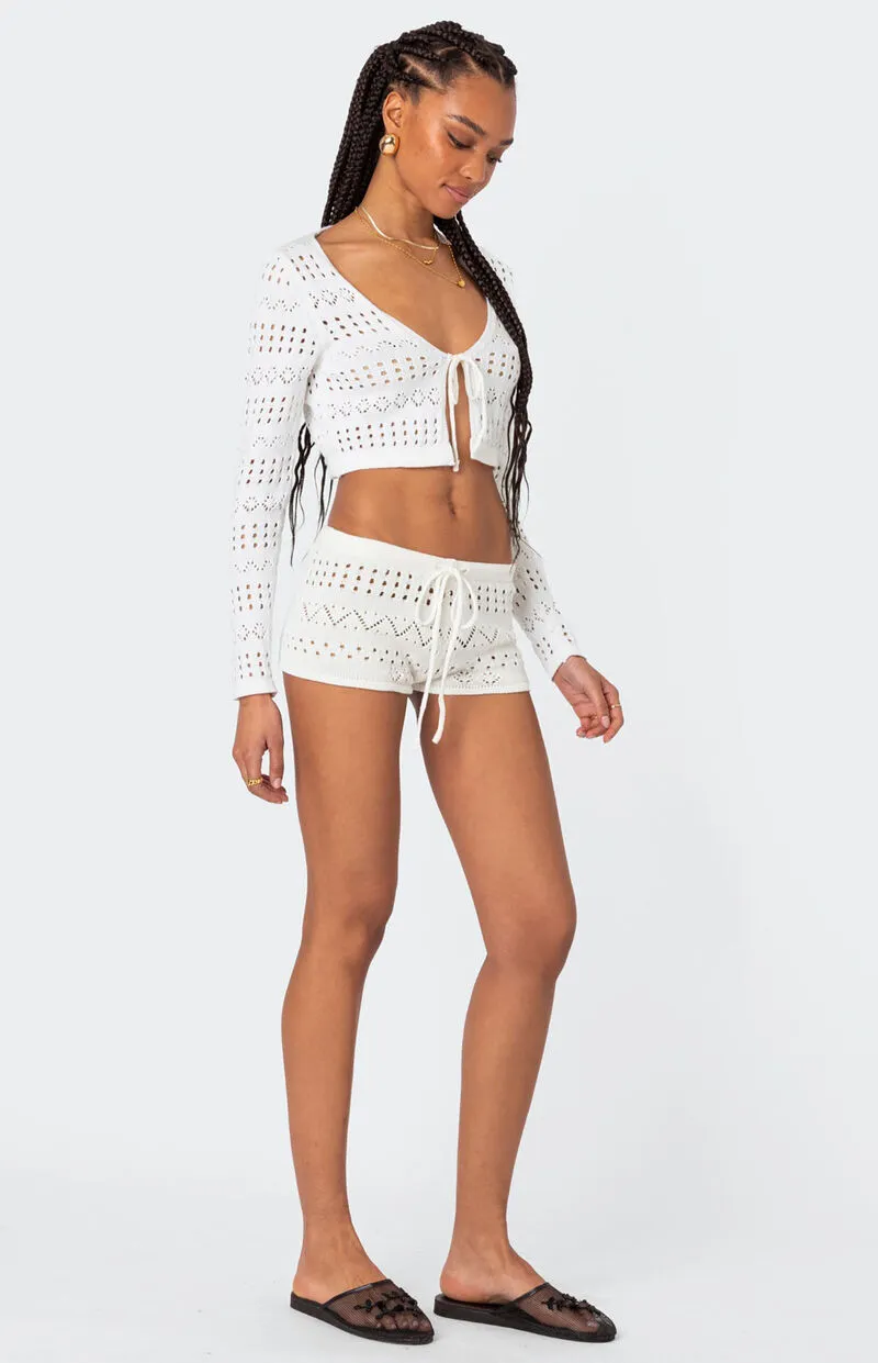 Edikted Betsy Tie Front Knitted Shorts