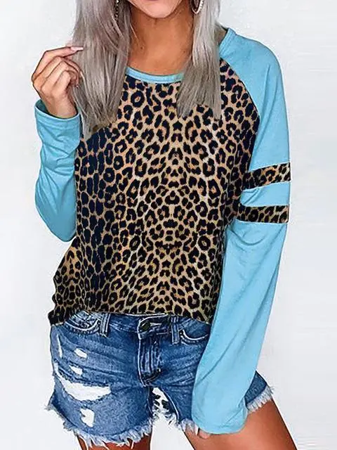 Leopard Print Sleeves Casual Tops