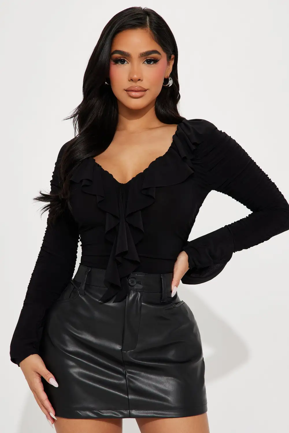Treat You Right Ruffle Bodysuit - Black