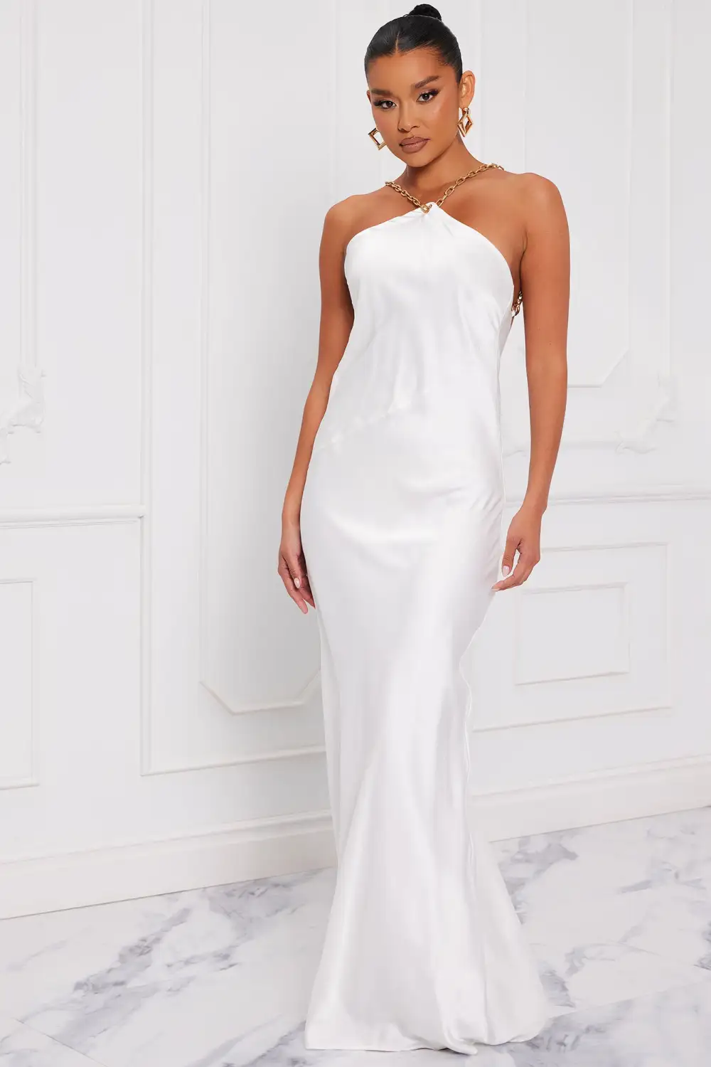 Madeline Satin Maxi Dress - White