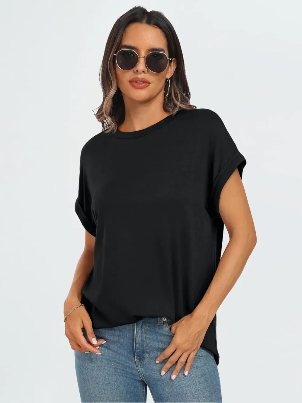 AUTOMET Women Tops Casual Basic T Shirts Loose Fit Crewneck Short Sleeve Summer Outfits