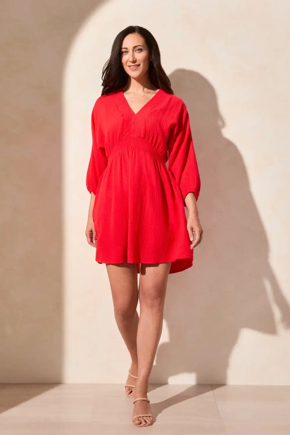 Smocked Puff Sleeve Dress-Bayberry