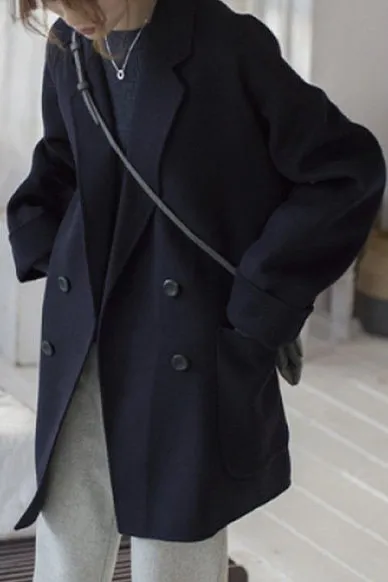 Double Face Faux Woolen Lapel Coat