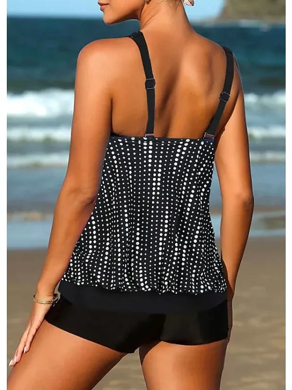 Women's Swimwear Tankini 2 Piece Normal Swimsuit 2 Piece Printing Polka Dot Black Tank Top Bathing Suits Sports Beach Wear Summer